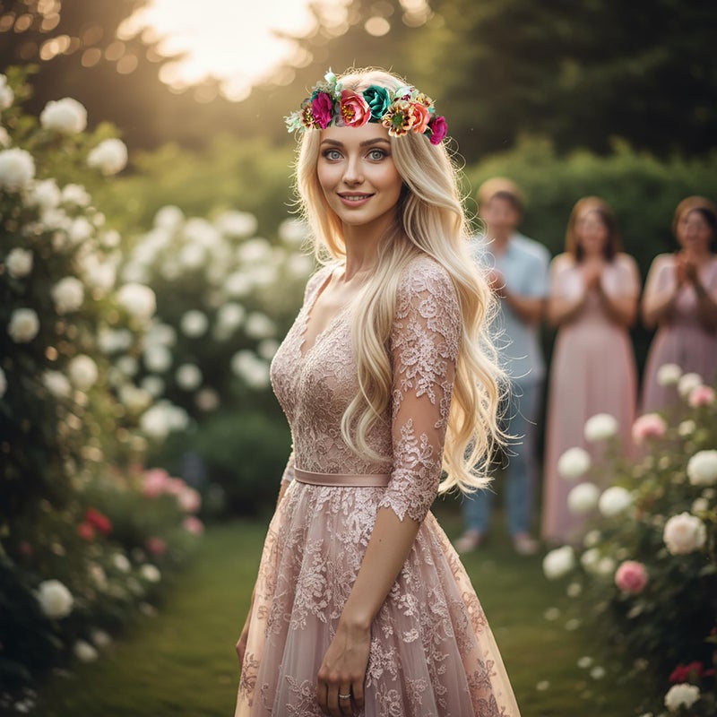 LLinfflr Women Floral Crown Flower Garland Headband Hair Wreath Floral Halo Headpiece Boho with Ribbon Wedding Party Photos - Image 4